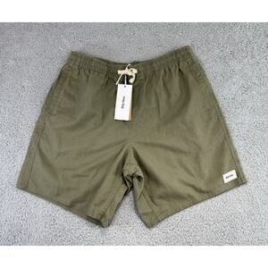 Rhythm Classic Jam Shorts Men’s 34 Green Olive Elastic Linen Blend 7”Sustainable